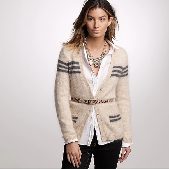 J. Crew Sweaters - J.Crew Mohair Retro Stripe Cardigan Sweater Taupe